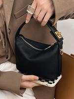 Women's Solid Color Textured Handbag, 2024 New Style Pu Leather Zipper Shoulder Bag for Daily Used, Casual Trendy Versatile H...