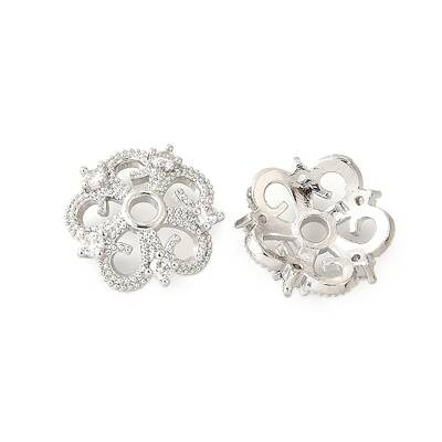 Flower Brass Clear Cubic Zirconia Bead Caps