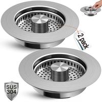 Kitchen Sink Drain Strainer 3 in 1, Sink Stopper and Filter, Anti-Clogging Sink Strainer, 304 Stainless Steel Pop-Up Kitchen ...