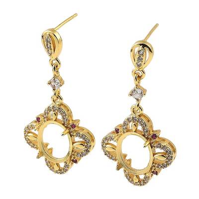 Rack Plating Brass with Cubic Zirconia Stud Earrings Finding
