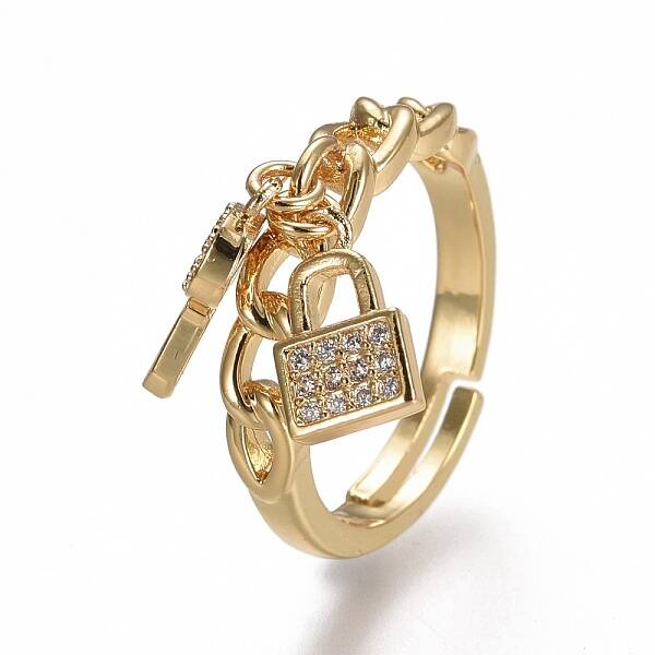 Adjustable Brass Micro Pave Clear Cubic Zirconia Cuff Rings