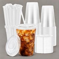 Disposable 16oz Cup with Lid & Straw, 25pcs Plastic Cup, Disposable Drinking Cup for Cold Drink, Ice Coffee, Smoothie, Party,...