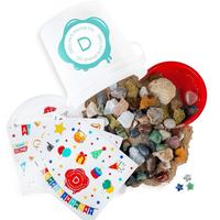 Celebration Bucket - Mining Bucket with Raw and Tumbled Stones, 3 Crystal Stars, Geode, and a Sifter- Includes Sticker Sheets...