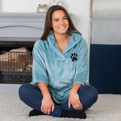 Embroidered Paw Print Fleece Poncho - 1X/2X