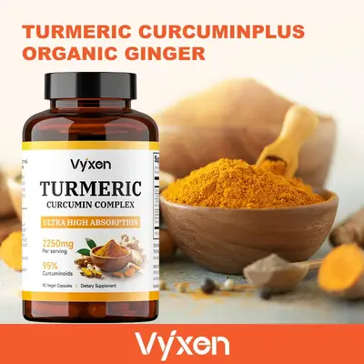 Vyxen Curcumin Turmeric Supplement 2250mg - 95% Organic Curcumin Pepper Extract for Daily Joint and Immune Health Support, An...