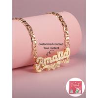 Customized 1pc European And American Style Hip Hop Double Layer Car Flower Name Necklace, Personalized Text, Initial And Hear...