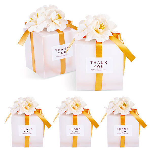 Clear PVC Candy Gift Packaging Boxes with Ribbon & Artificial Flower