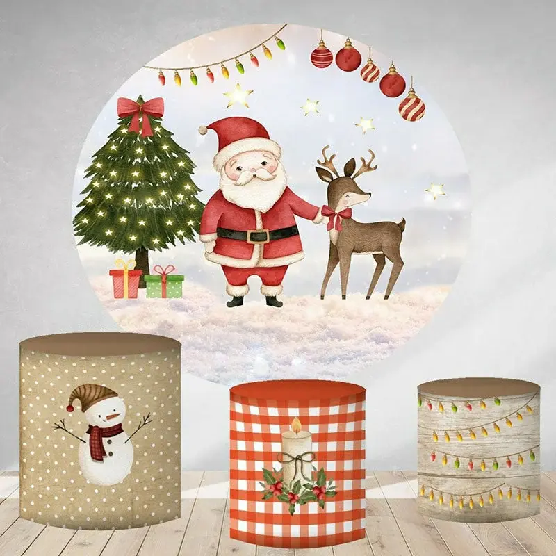 Aperturee Santa And Elk Round Winter Christmas Day Backdrops | Christmas Background Photography | Christmas Photo Booth Backd...