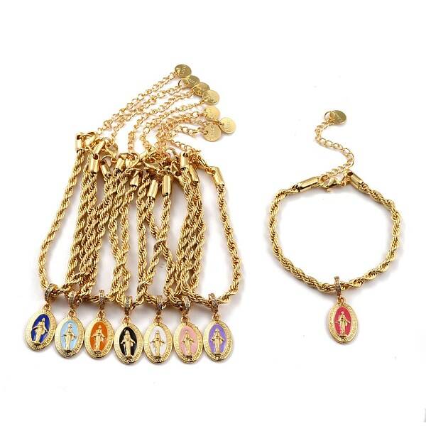 Alloy Enamel Oval with Virgin Mary Charm Bracelets