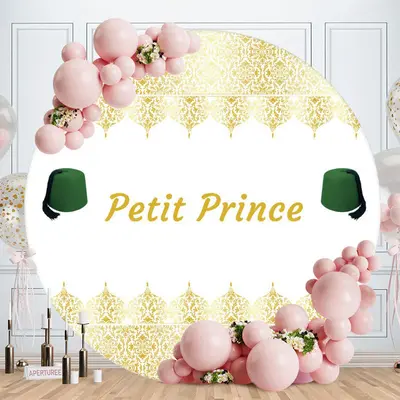 Aperturee Gold White Petit Prince Round Baby Shower Backdrop