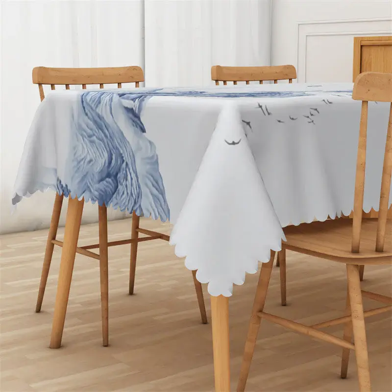 Ink Painting Mountain River Rectangle Tablecloth - Aperturee