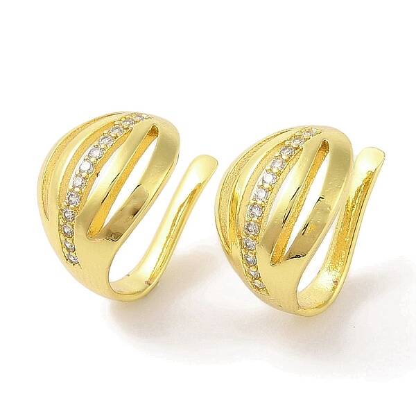 Brass Micro Pave Clear Cubic Zirconia Cuff Earrings for Women
