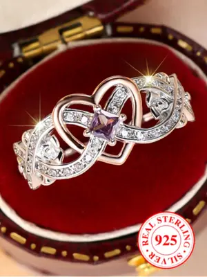 S925 Sterling Silver Elegant Rhinestone Decorated Ring, Fashion Heart Rings Accessories for Women & Girls, Trendy All-match &...