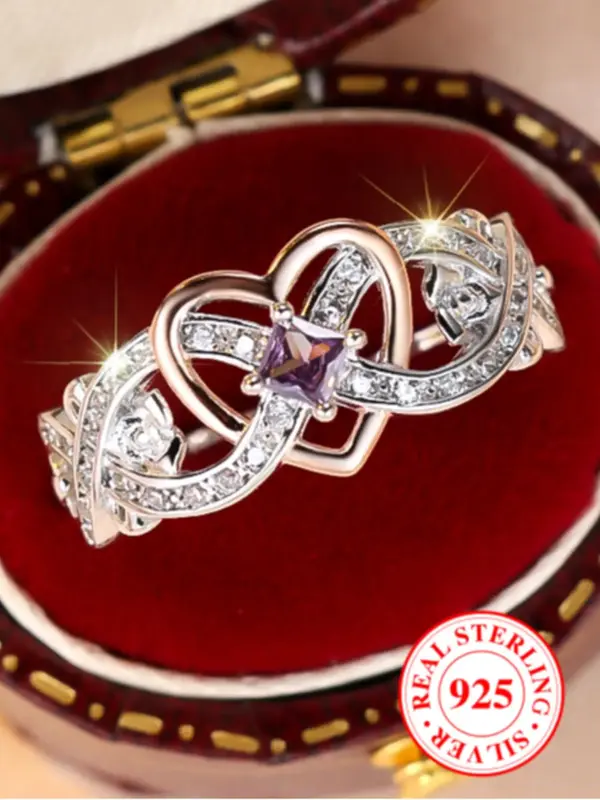 S925 Sterling Silver Elegant Rhinestone Decorated Ring, Fashion Heart Rings Accessories for Women & Girls, Trendy All-match &...