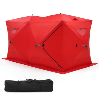 Garvee Pop-up Ice Fishing Shelter 7-8 Person, 3-Layer Insulated Ice Fishing Tent with 2 Doors & 2 Windows, Windproof Warm Por...