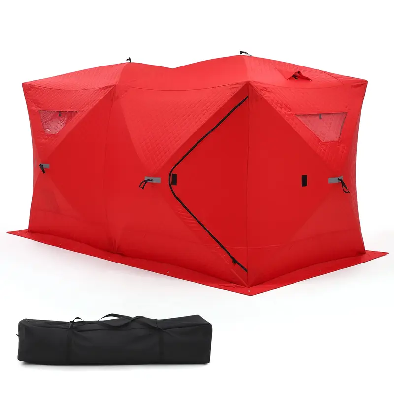 Garvee Pop-up Ice Fishing Shelter 7-8 Person, 3-Layer Insulated Ice Fishing Tent with 2 Doors & 2 Windows, Windproof Warm Por...