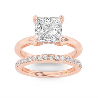 Fez Lab Grown Princess Cut Diamond Engagement Ring with the Orion Wedding Band | 10K Rose Gold 1 1/3 ct. tw.