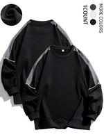 Men's Colorblock Contrast Binding Drop Shoulder Sweatshirt, Regular Fit Casual Long Sleeve Round Neck Pullover for Spring & F...
