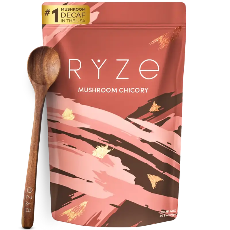 RYZE Mushroom Chicory with 6 Organic Adaptogenic Mushrooms, Keto Caffeine Free Decaf Coffee with Chicory Root for Energy, Foc...