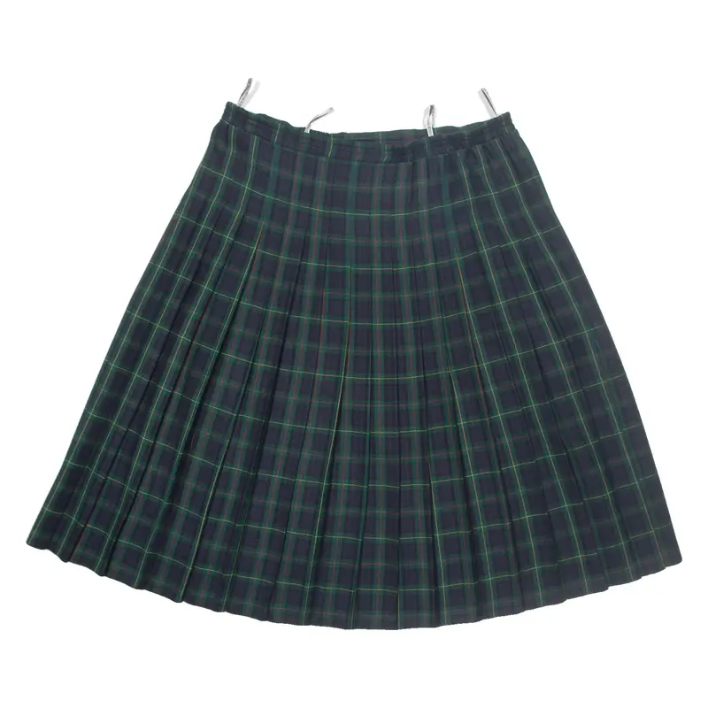 SEDA MODELL Womens Pleated Skirt Green Midi Wool Check L