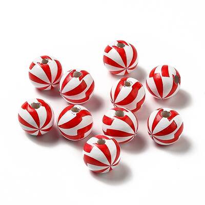 Christmas Theme Printed Natural Wooden Beads