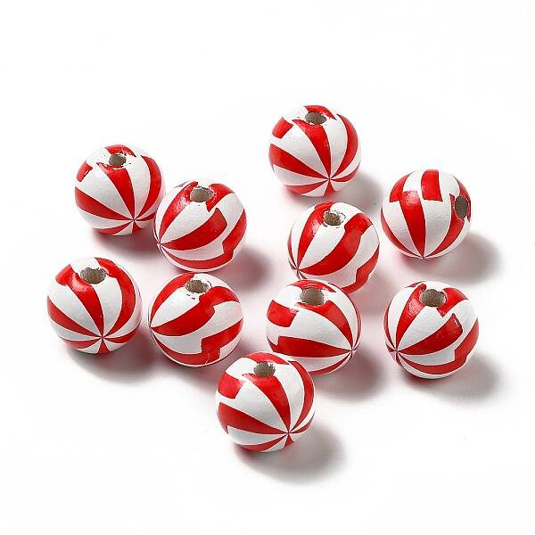 Christmas Theme Printed Natural Wooden Beads