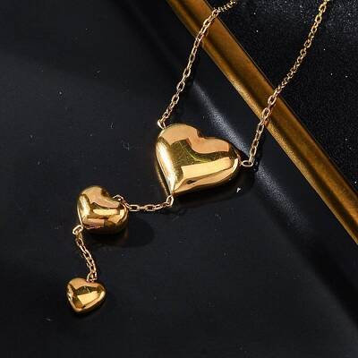 304 Stainless Steel 3 Heart Y Pendant Necklaces