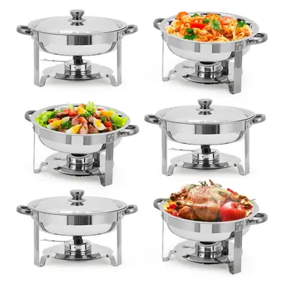Garvee Commercial Grade 6 Pack 5QT Stainless Steel Round Chafing Dish Buffet Set - Durable Insulated Food Warmer with Stackab...