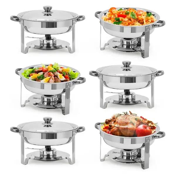 Garvee Commercial Grade 6 Pack 5QT Stainless Steel Round Chafing Dish Buffet Set - Durable Insulated Food Warmer with Stackab...