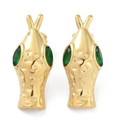 Snake Head 304 Stainless Steel Pave Cubic Zirconia Stud Earrings for Women