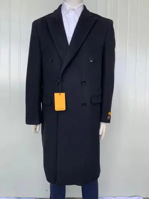 Mens Full Length Wool and Cashmere Overcoat - Winter Topcoats - Black Coat