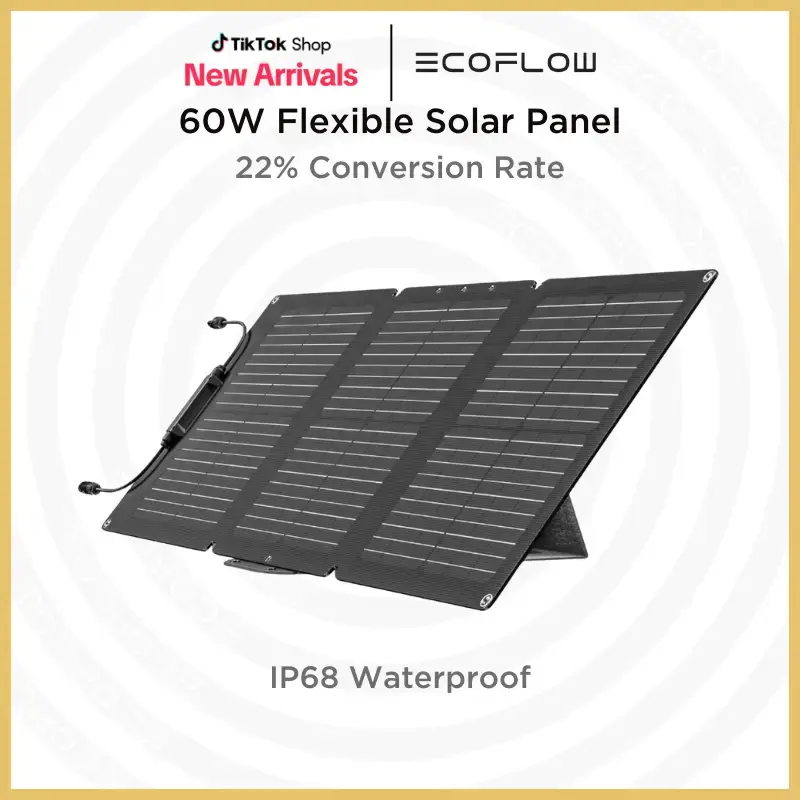 EcoFlow 60W Lightweight Foldable Portable Solar Panel with Supporting Stand, High 23.4% Converting Monocrystalline Cells IP68...