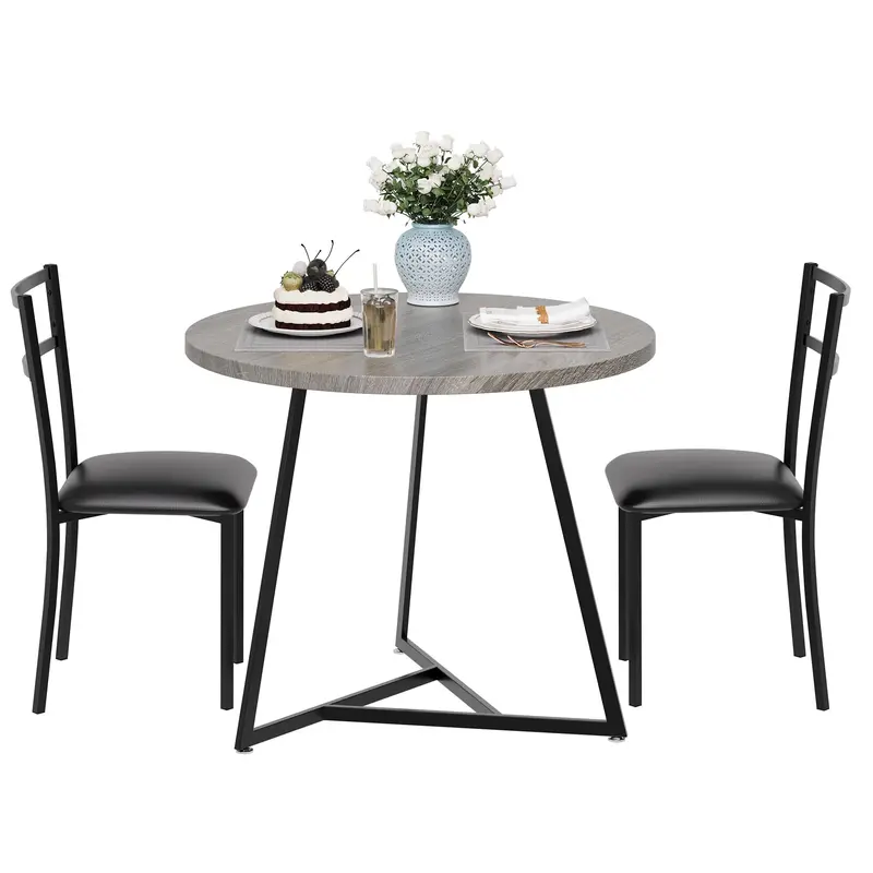Garvee Round Dining Table Set for 2, Modern Kitchen Table Chairs Set of 2, Small Dining Room Table Set with 2 Upholstered Cha...