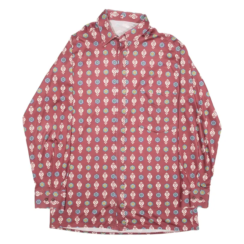 Zip Shirt Red Geometric Long Sleeve Mens S