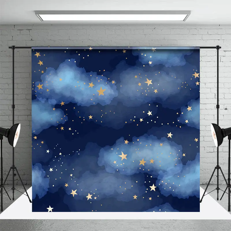 Cloud Stars Blue Photo Backdrop for Birthday Party