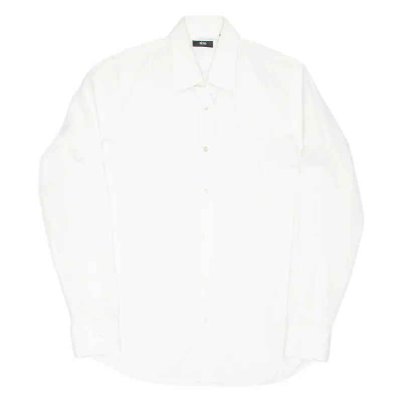 BOSS Mens Plain Shirt White Long Sleeve M