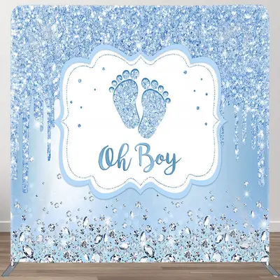 Aperturee Blue Glitter Oh Boy Fabric Backdrop Cover for Baby Shower - Aperturee