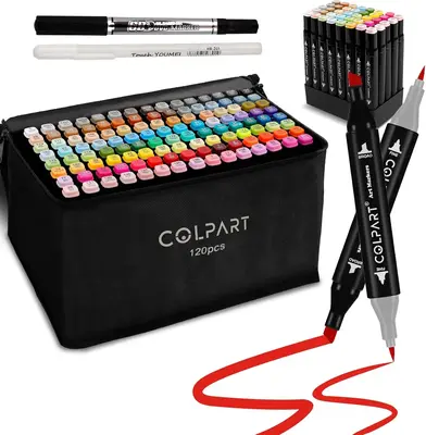 COLPART 120 Colors Alcohol Markers Dual Tip Brush & Fine Point Art Pens with Pen Holders & Carry Bag for Kids & Adults Perfec...