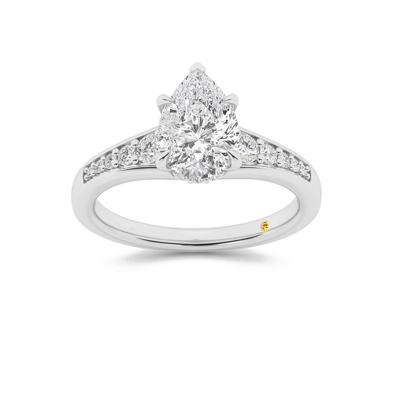 Bloom Tapered Pavé Set Hidden Halo Pear Shape Lab Grown Diamond Engagement Ring | 18K White Gold 1 3/4 CT. TW.