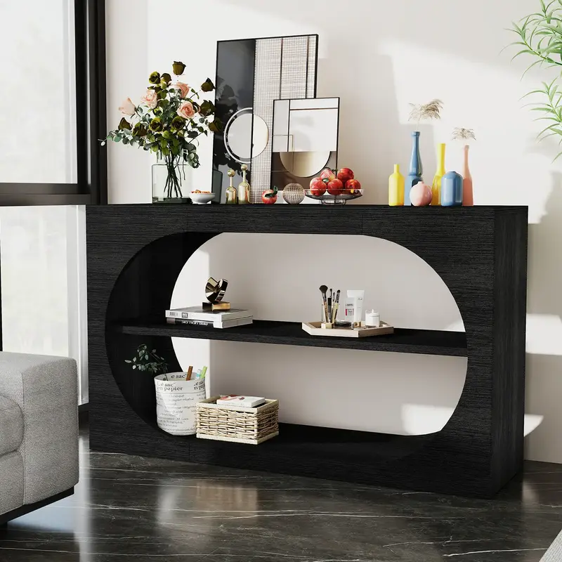 55 Inch Entryway Console with Storage, 3 Tier Farmhouse Style Narrow Shelf Sofa entry Table, Affordable Coffee Table for Entr...
