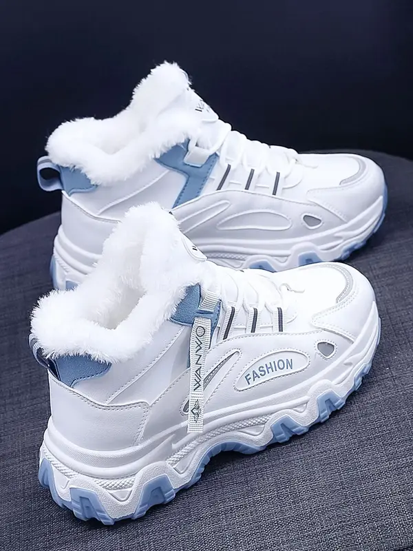 1 Pair Women's Sportive Patchwork Lace up Ankle Sneaker Boots, Warm Comfortable Ankle Sports Boots, Fashionable Sneaker Boots...