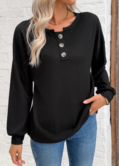 Modlily Black Tummy Coverage Long Sleeve Round Neck Sweatshirt - XL