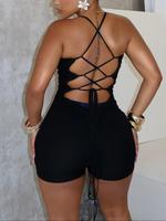 Women's Solid Backless Hanky Hem Jumpsuit, Casual Athleisure Style Comfy Tight-fitting Jumpsuit for Yoga Gym Workout, Ladies ...
