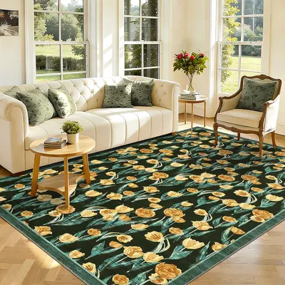 Garvee 6x9 Washable Floral Living Room Rugs, Large Vintage Accent Area Rug for Living Room Dining Room, Non Slip Low Pile Ind...