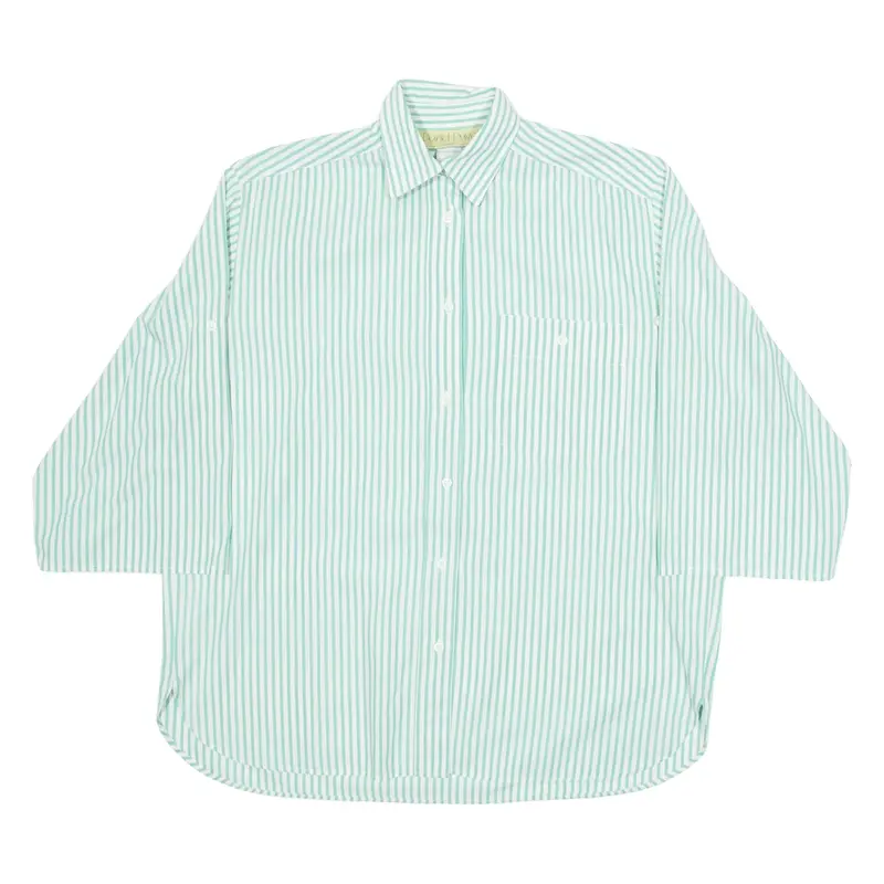 DANIEL DUVAL Womens Shirt Green Striped Long Sleeve M