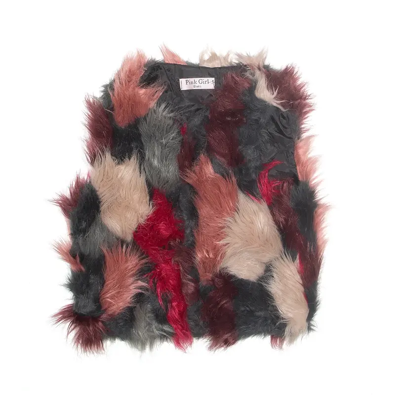 PINK GIRL Faux Fur Gilet Pink Crazy Pattern Girls S