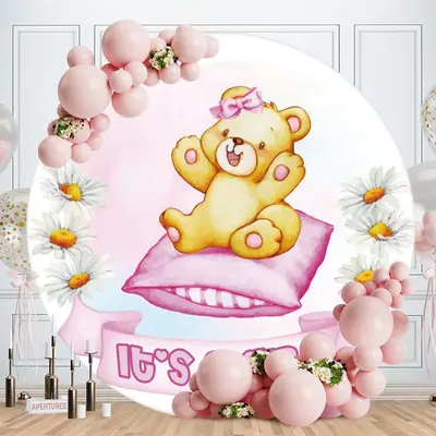 Aperturee Its A Girl Teddy Bear Round Baby Shower Backdrop