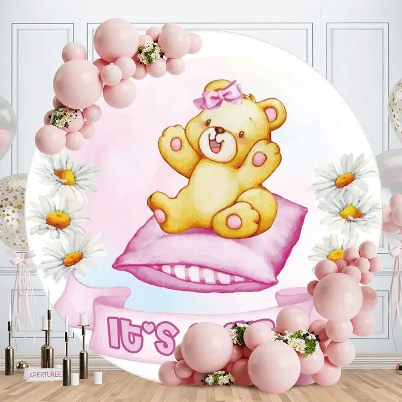 Aperturee Its A Girl Teddy Bear Round Baby Shower Backdrop