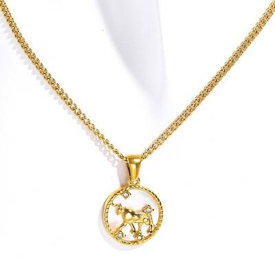 Ion Plating(IP) Stainless Steel Pave Shell Flat Round Constellation Pendant Twist Chain Necklaces