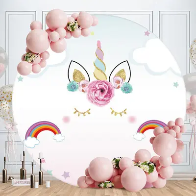 Aperturee Circle Rainbow Unicorn Happy Birthday Backdrop For Girl